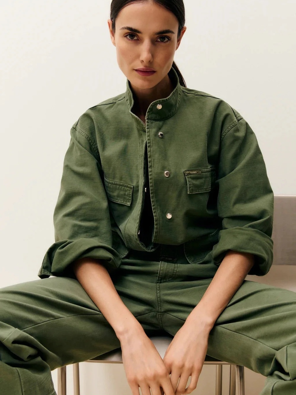 CLOSED Olive Green Cropped Utility Field Jacket Size M